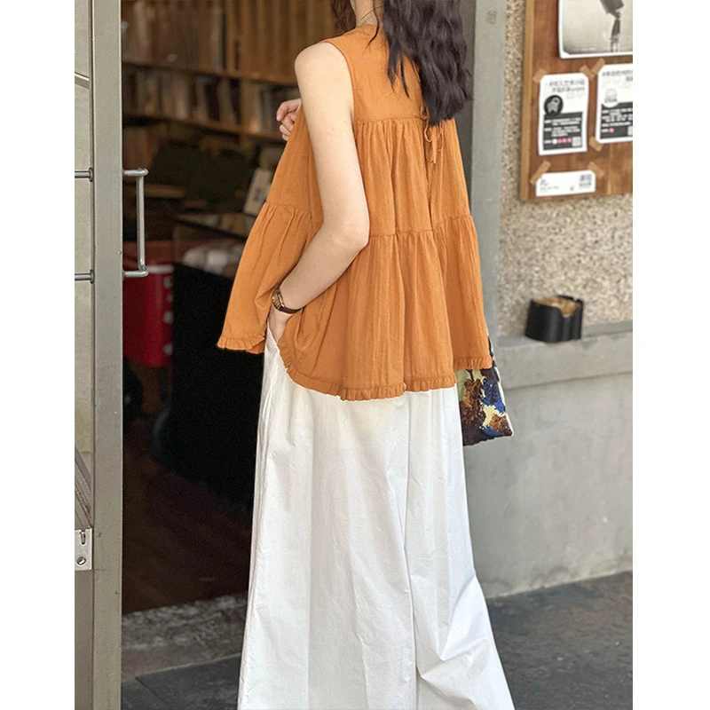 橘芷2025春夏季衬衫女设计感小众宽松显瘦仙气无袖娃娃衫