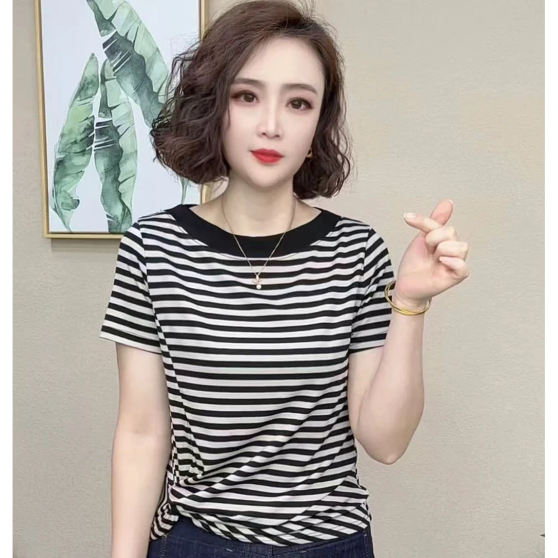 2025新品时尚洋气百搭气质减龄显瘦短袖女T恤#5575