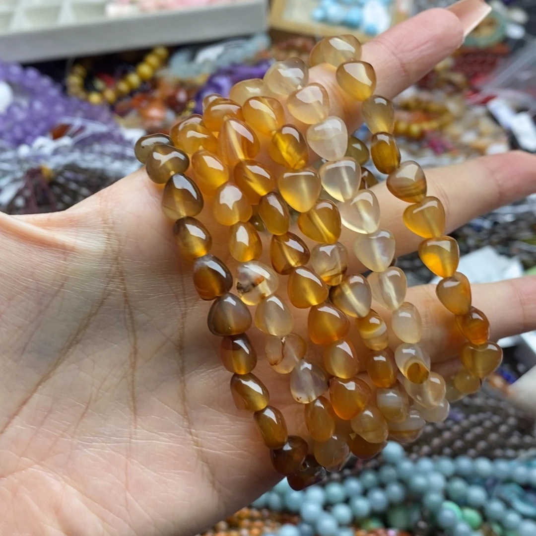 玛瑙/玉髓合金珠宝半成品一条天然6mm玛瑙桃心手链