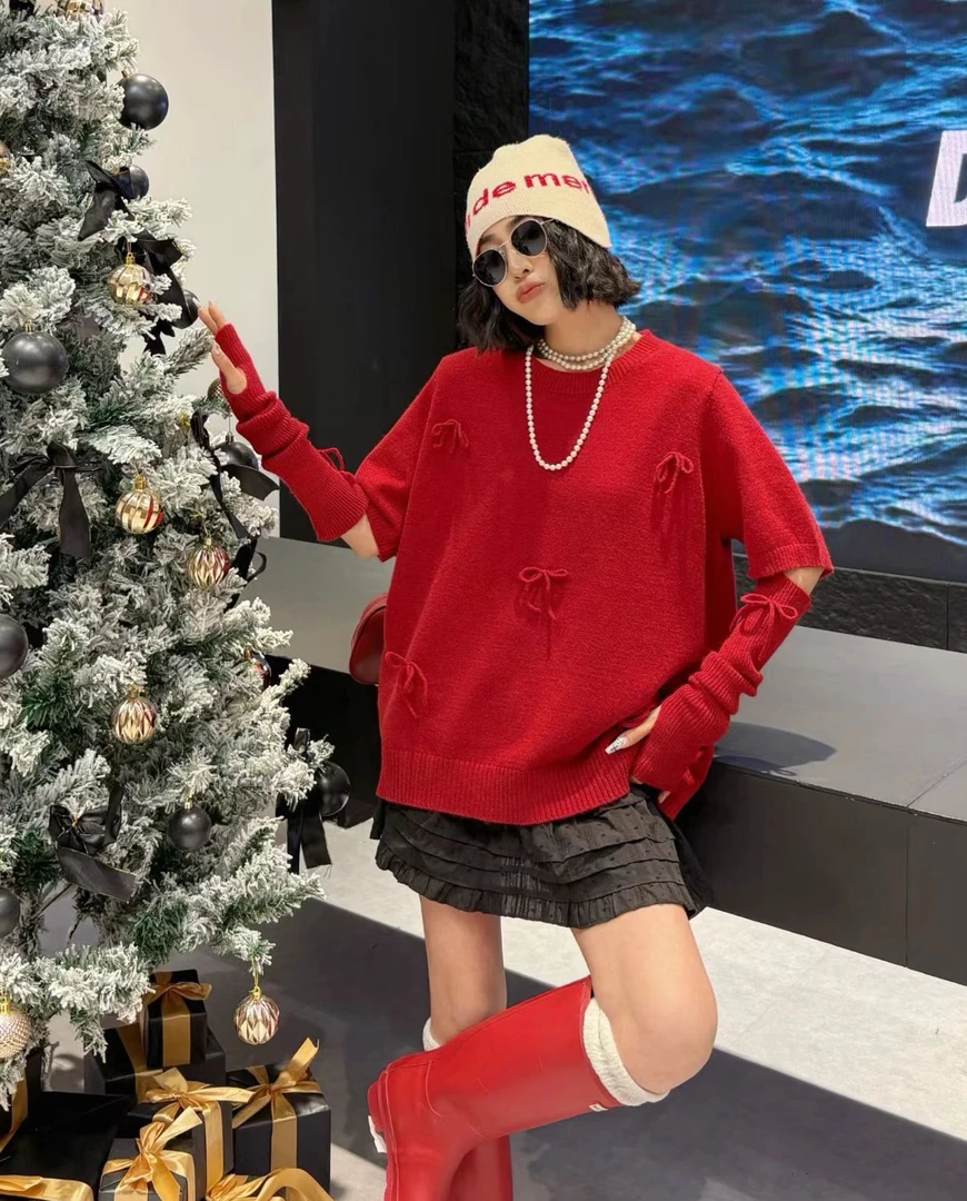 大码孕妇时尚可拆卸袖子新年款毛衣针织外穿打底衫洋气51159