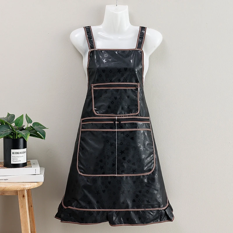 工作服厨房透明防水纯色简约围裙时尚无袖家用透气罩衣防油