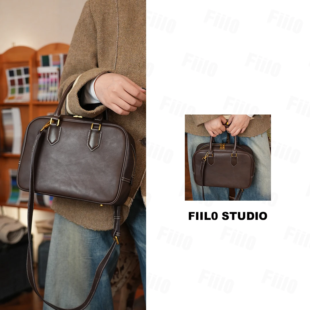 【Fiilo菲洛】Y26巧克力色波士顿·高端定制头层牛皮手提斜挎包