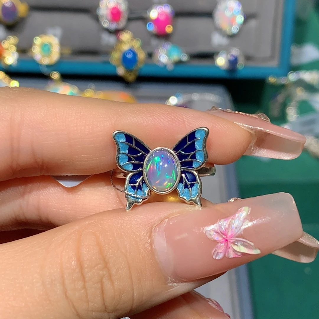 欧泊福利戒指银S925镶嵌树*员