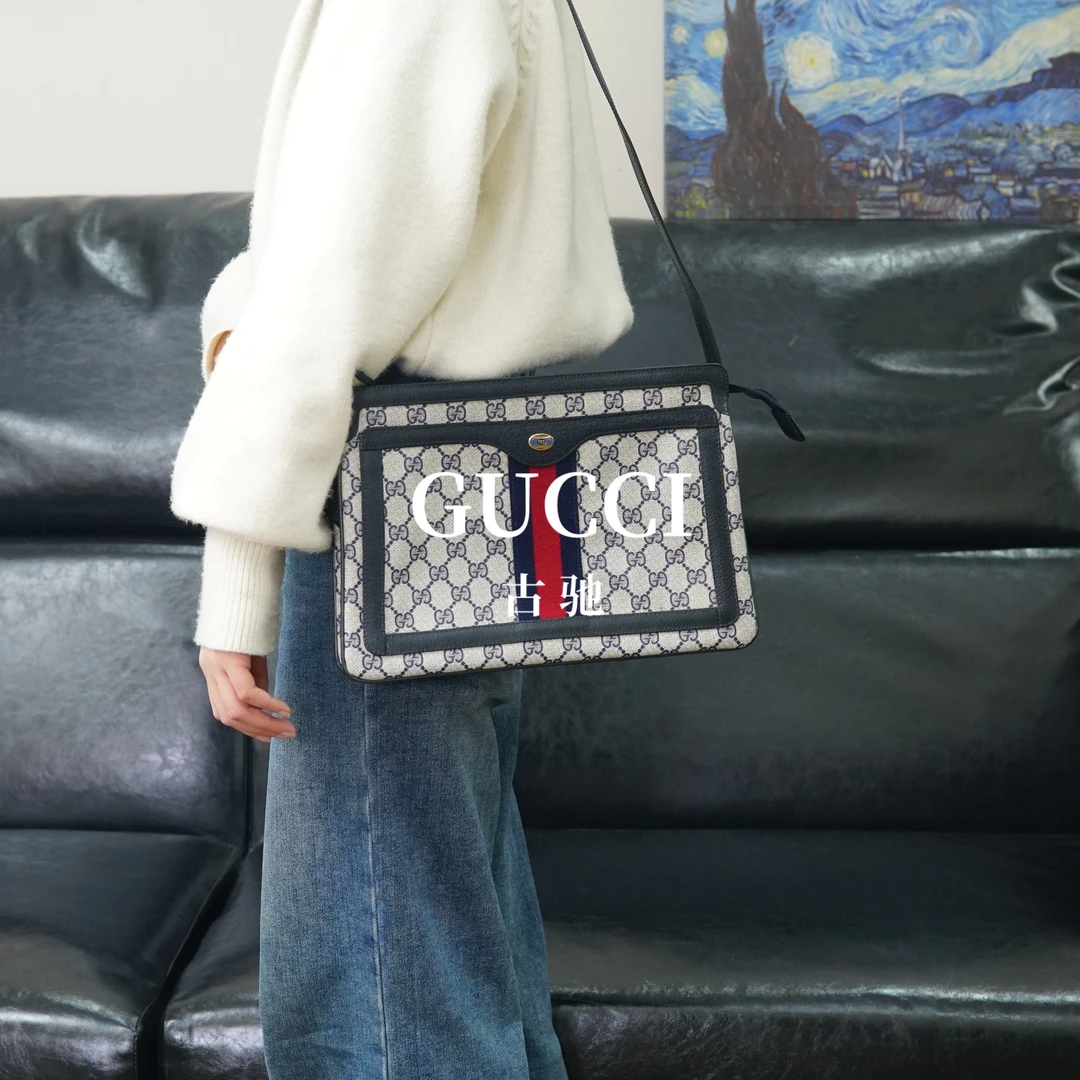95新 GUCCI/古驰 蓝花斜挎包/SP02825039/5039