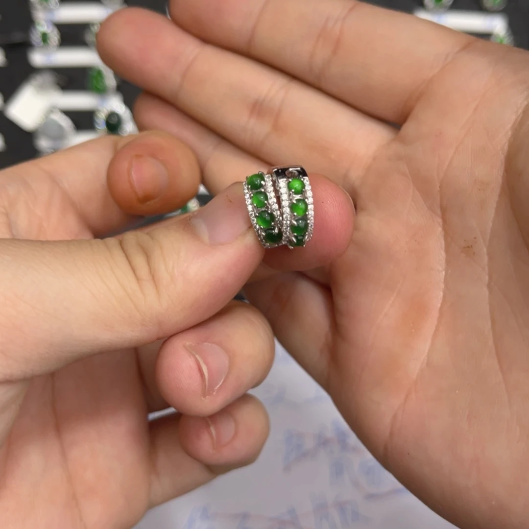 翡翠戒指银S925镶嵌翡翠耳包