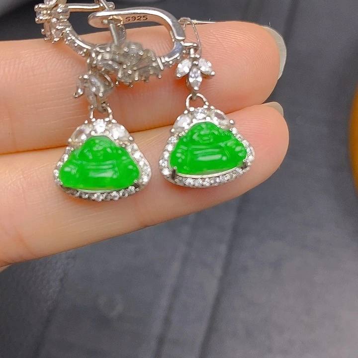 翡翠银S925镶嵌耳饰