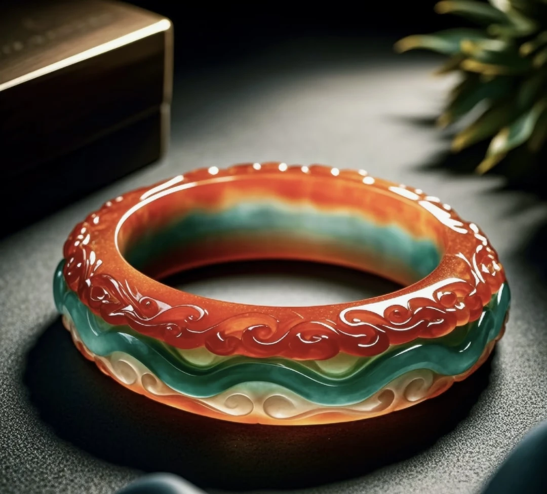 非金属珐琅手镯 老料时尚饰品手镯俏色龙凤呈祥雕花贵妃