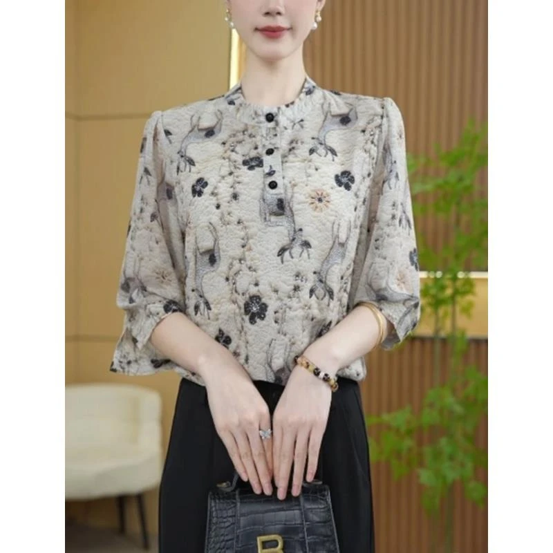 713-新款洋气时尚上衣显瘦百搭优雅气质衬衫七分袖