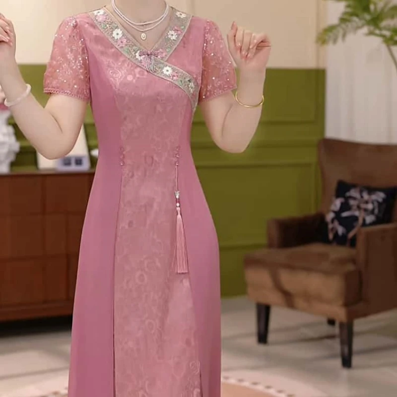 2025夏季新款时尚优雅气质中式国风提花修身收腰显瘦上档次连衣裙