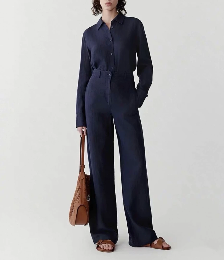 254085-小禾 高腰窄版垂感直筒休闲裤夏季薄款