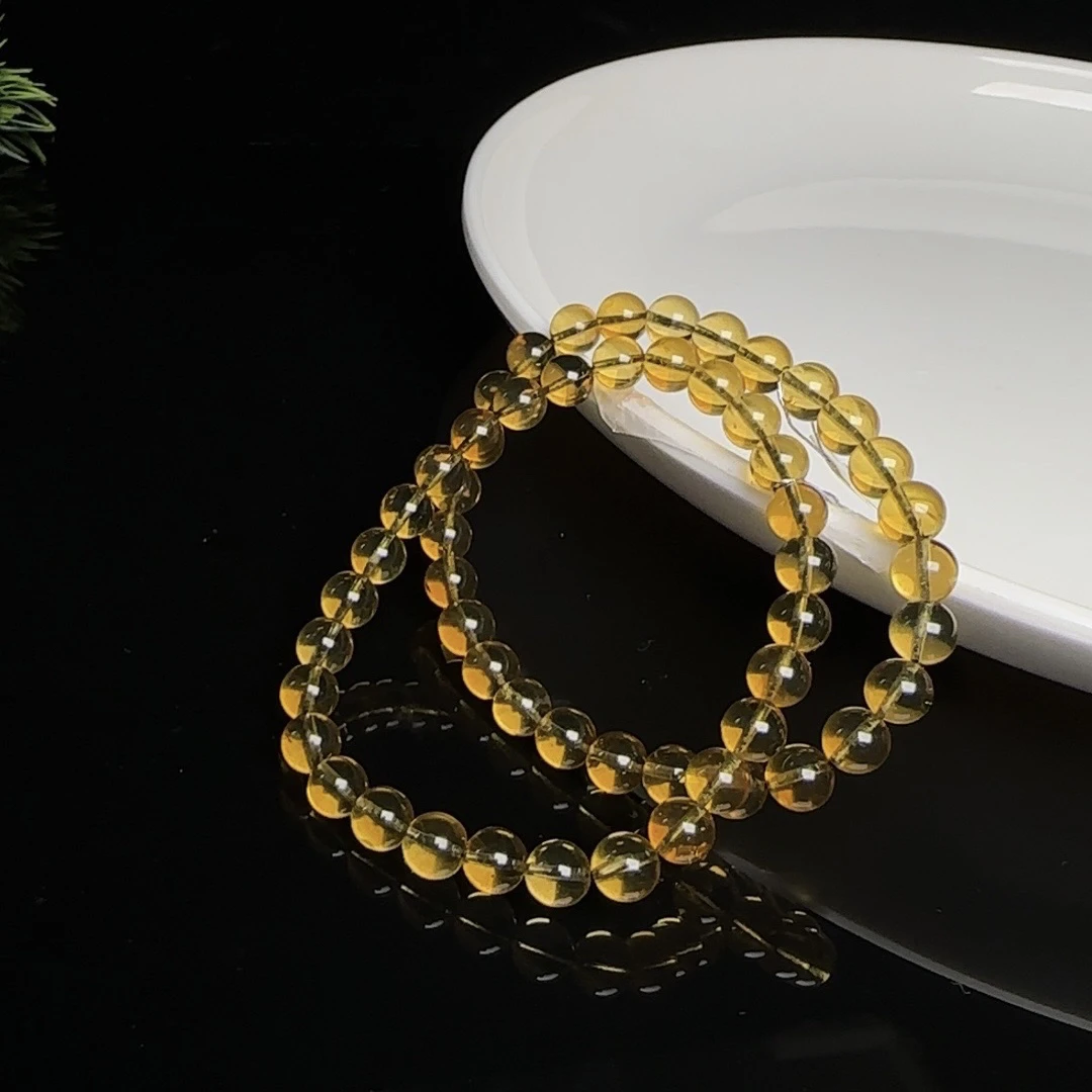 琥珀手串6.5mm素圈气质时尚经典鸡油黄手串FH