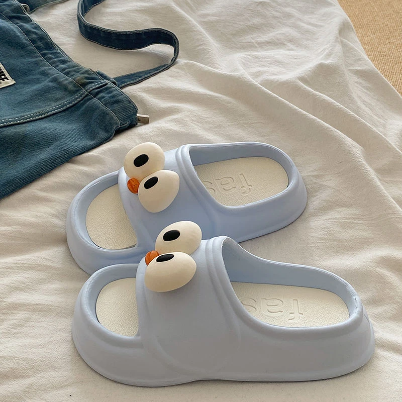 搞怪可爱大眼睛学生宿舍一字拖女eva踩屎感厚底可拆卸凉拖鞋夏季