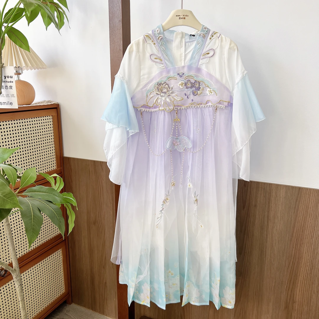 【汉服 连衣裙】2430（紫色）女童高定款 重工刺绣 古风仙气汉服裙