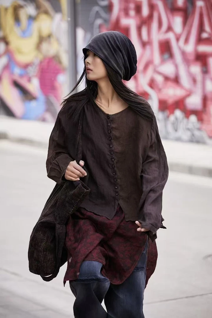 麻衣者新款苎麻休闲时尚短款上衣