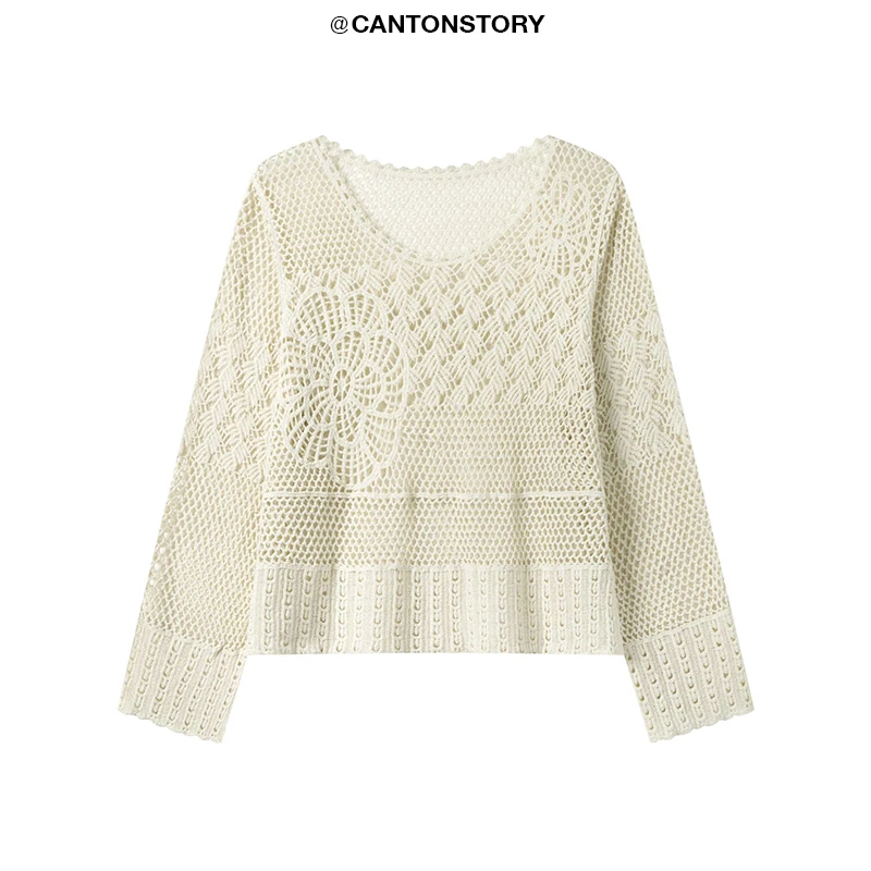 羊城故事 镂空花纹罩衫叠穿慵懒风针织衫 Y2504x镂空针织衫x837