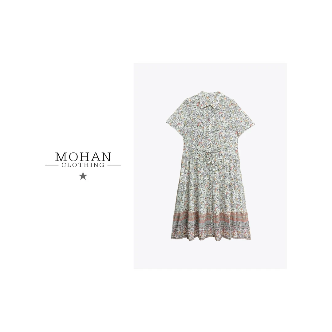 CLOTHING/墨含高奢气质精致碎花夏季新款桑蚕丝立领连衣裙AMF206