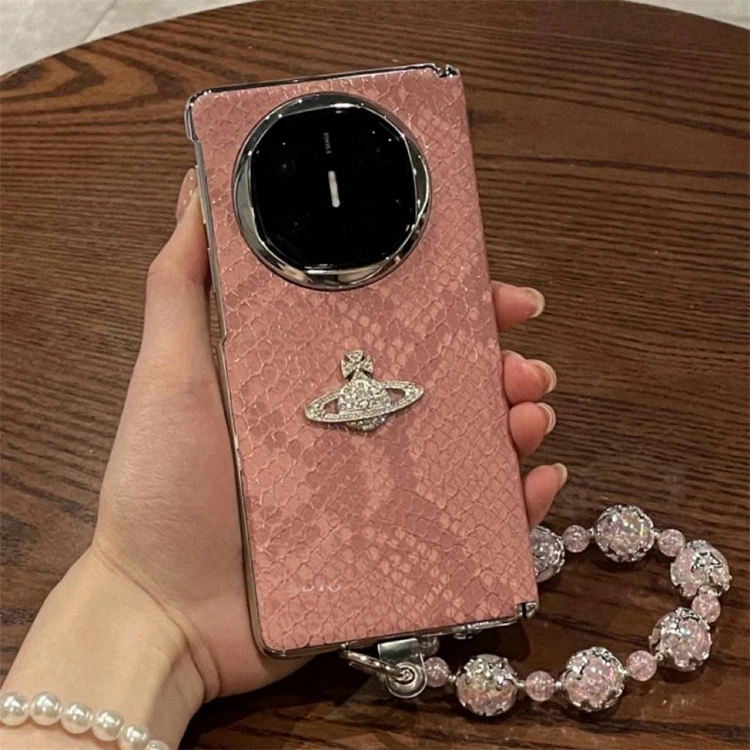 适用华为x6手机壳折叠屏新款中轴磁吸鎏银粉蛇纹matex6手链matex3