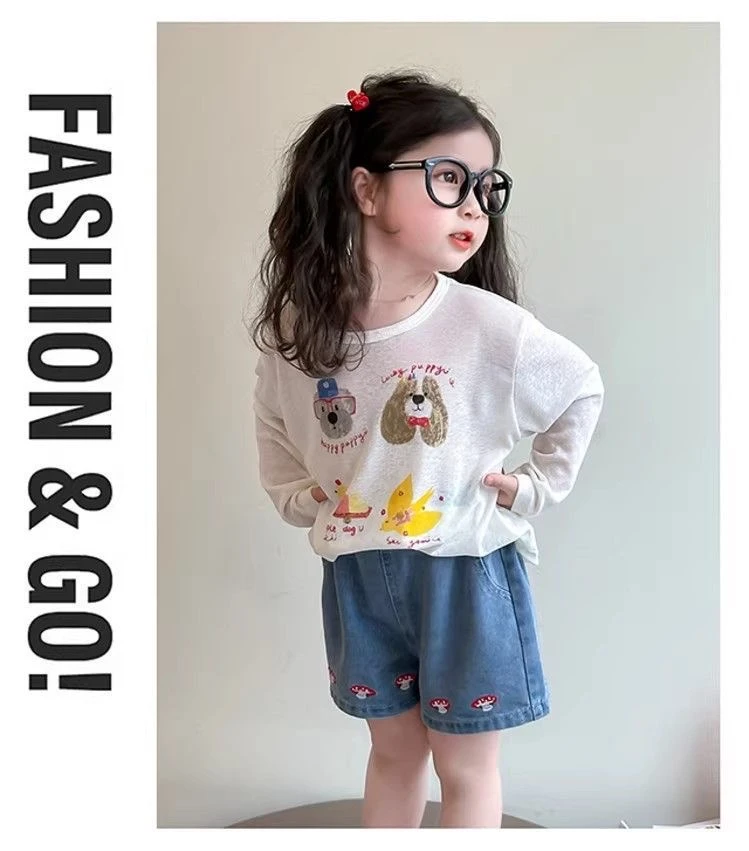 女童防晒衣长袖t恤夏季2025新款洋气时髦中大童薄款小狗印花上衣