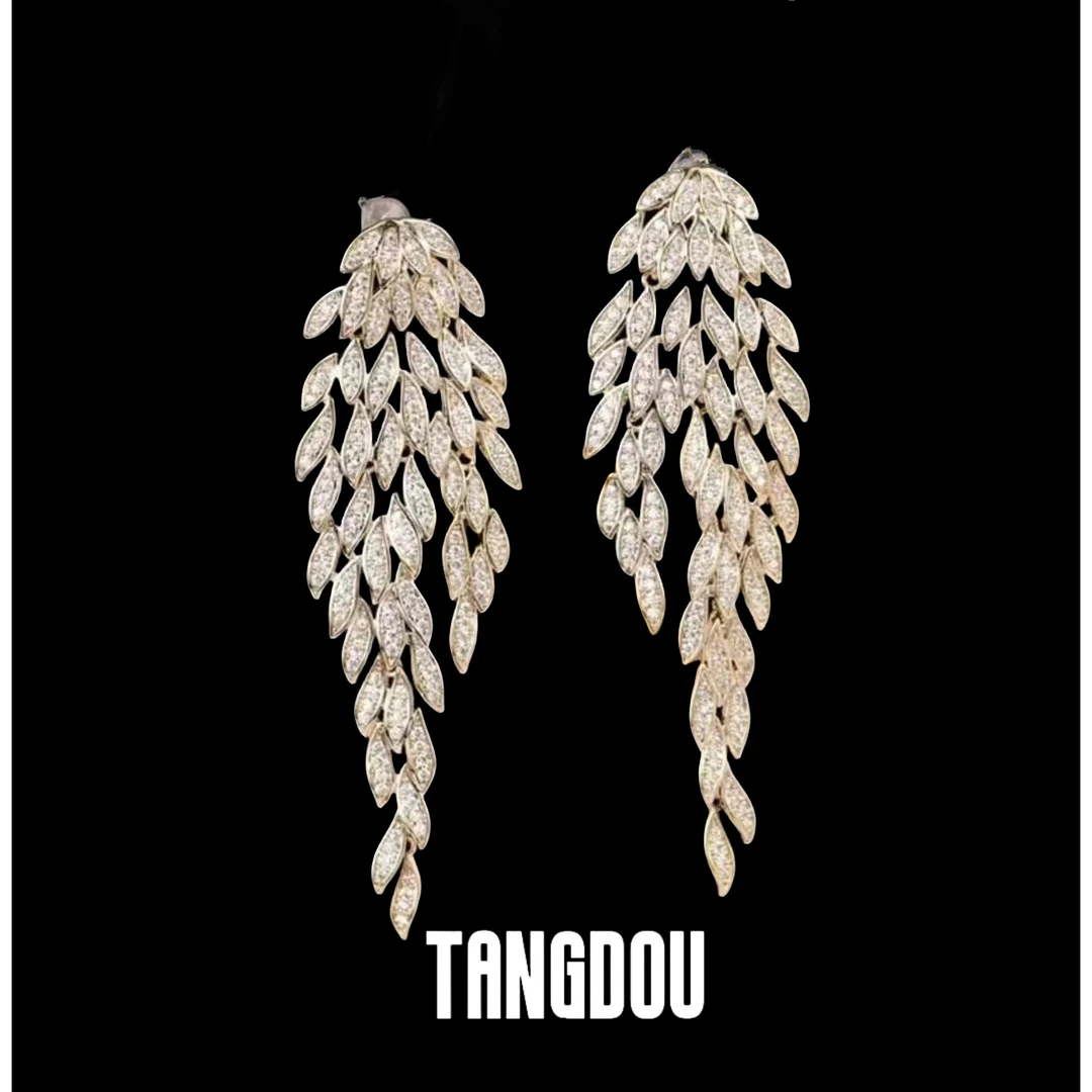 铜合金耳饰 【雀之灵】气质时尚百搭长款满钻镶钻轻奢欧美耳钉