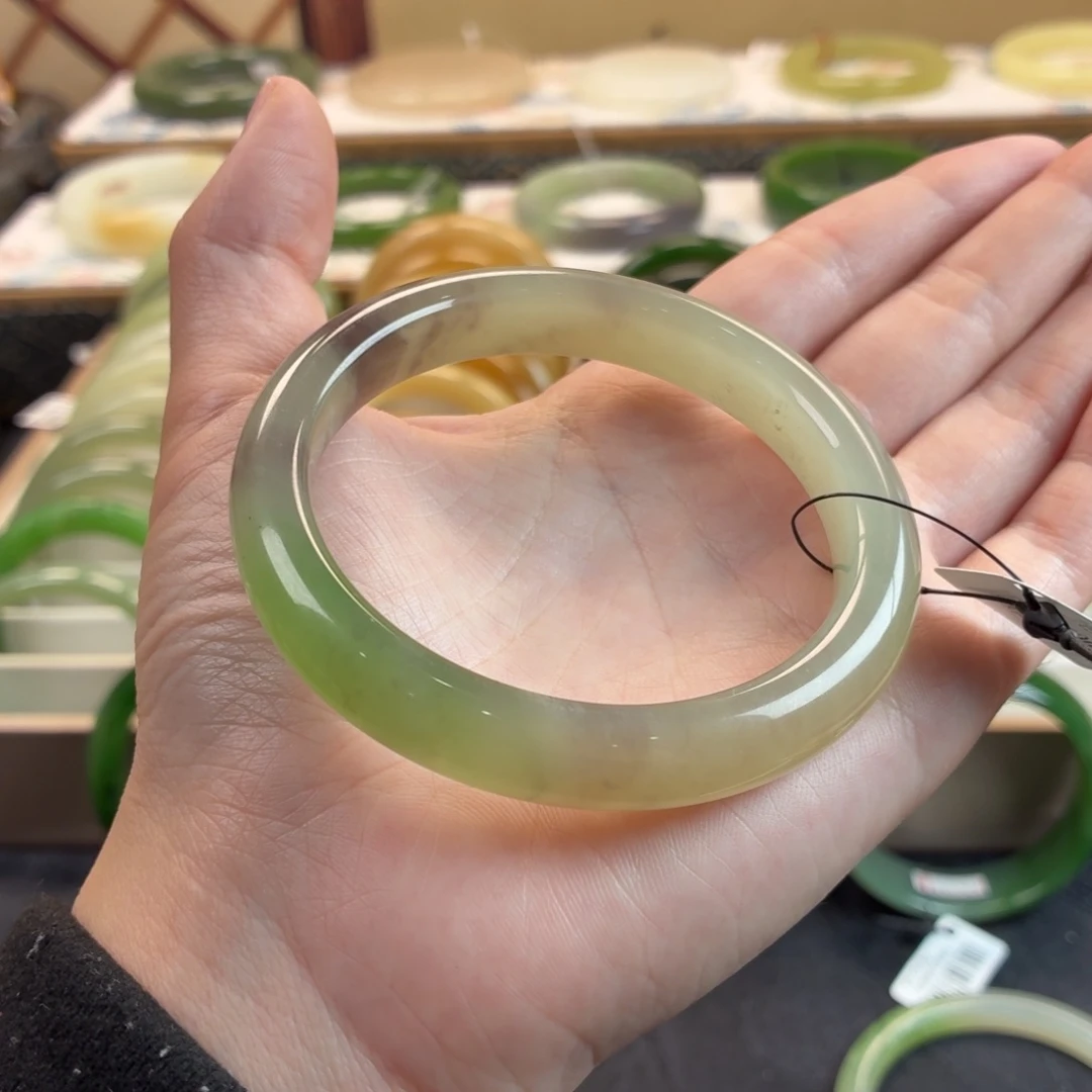 和田玉未镶嵌手镯-特色冰底紫翠！特别仙！49