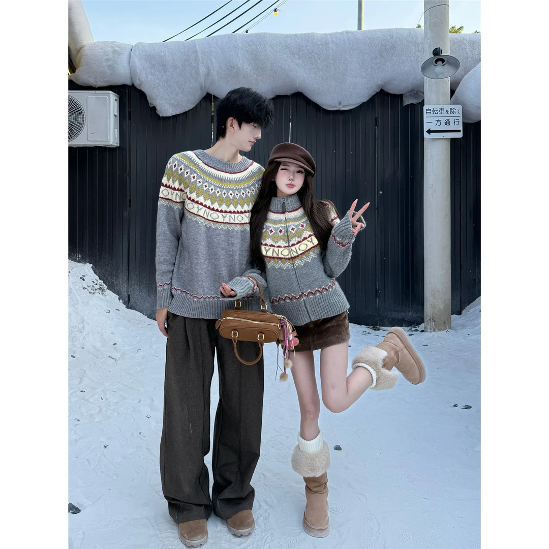 情侣装秋冬2025新款ins超火毛衣男女韩版宽松法式针织衫外套潮牌