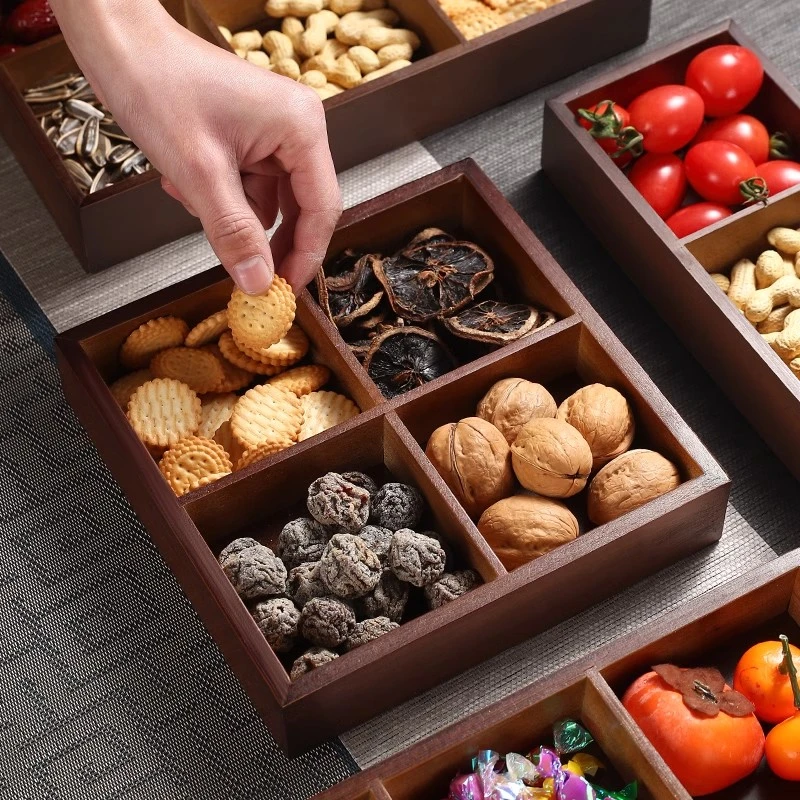 点心盘2025新款围炉煮茶托盘水果盘零食盘四宫格木质九叉子水果盘