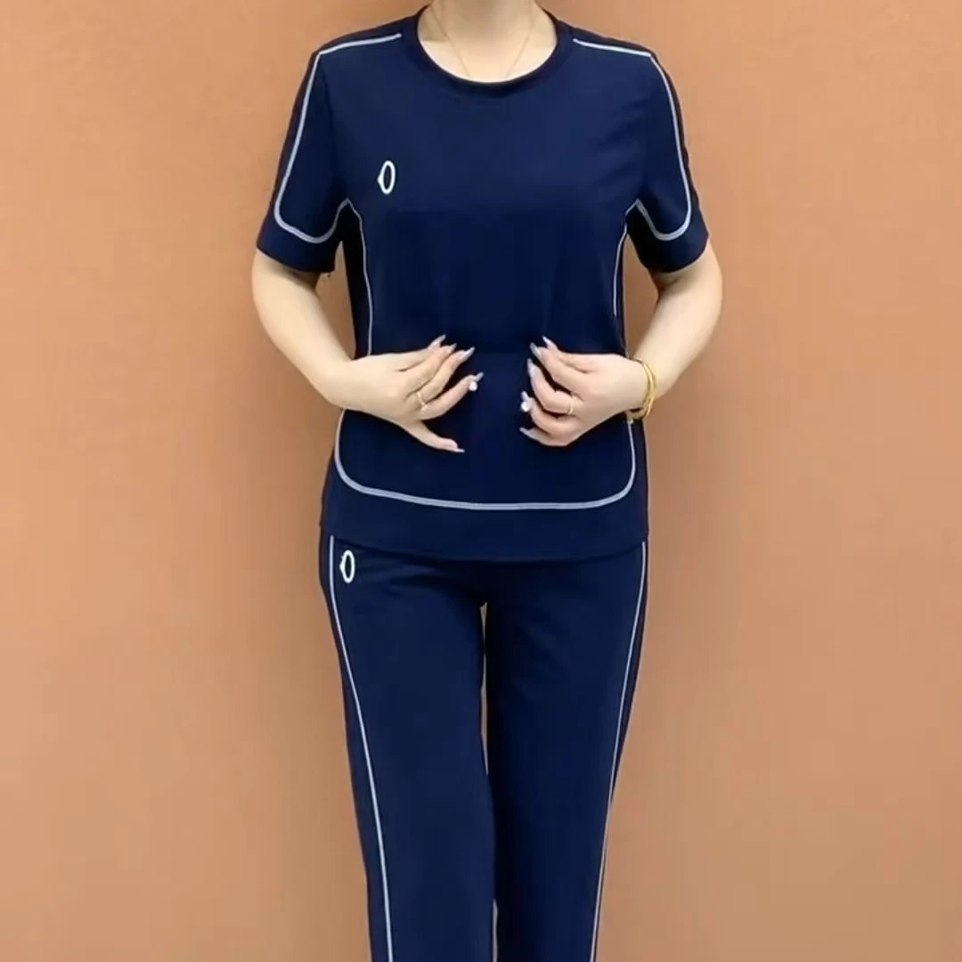 夏季休闲大码运动显瘦长裤套装