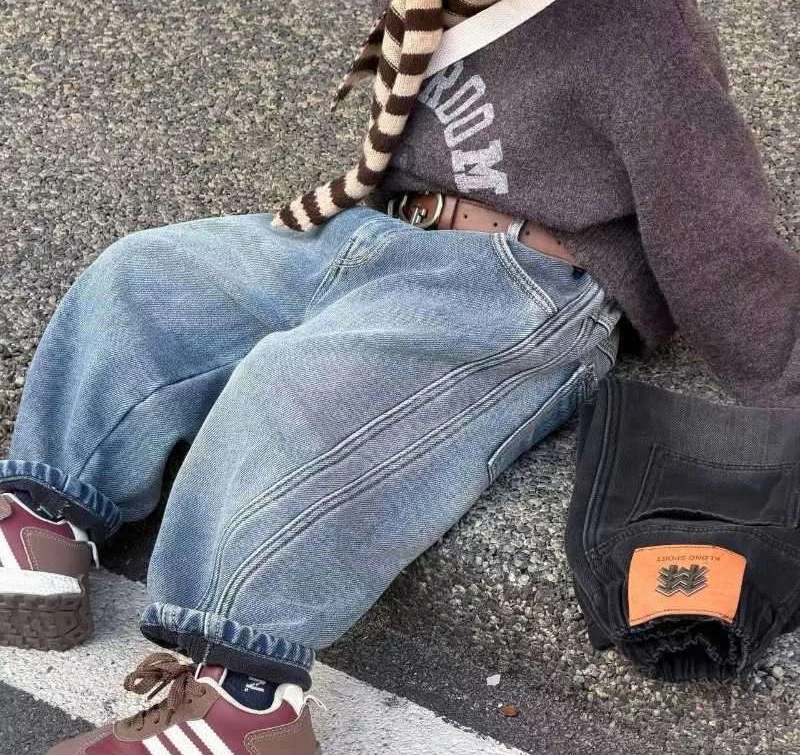 【衣乐】韩版男童加绒牛仔裤秋冬百搭宽松休闲直筒潮