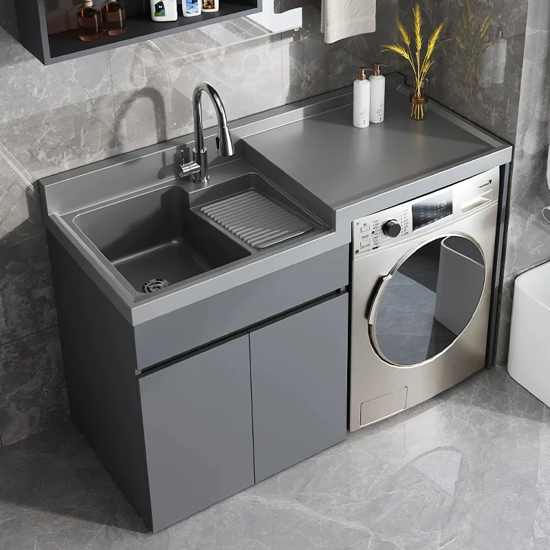 全铝蜂窝铝高低盆台盆洗衣机柜带搓衣板一体盆滚筒洗衣盆伴侣定制