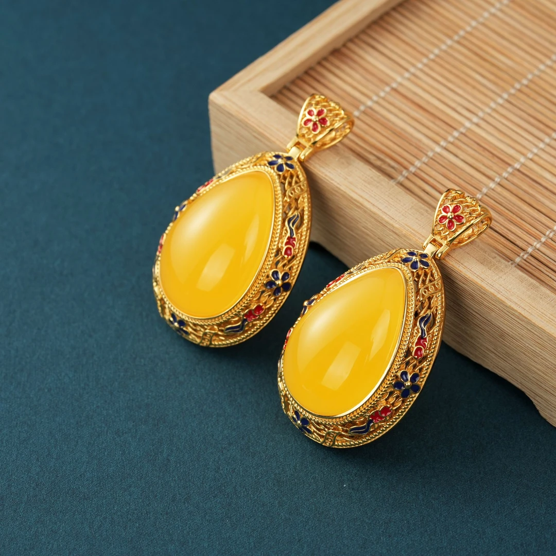 【云上叙】S925银蜜蜡吊坠—多样性发一件-27x17mm-V88336-K（商城）