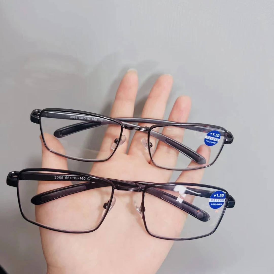 3088高品质铝镁防蓝光老花镜方框中方镜片30付（发 150-300度）