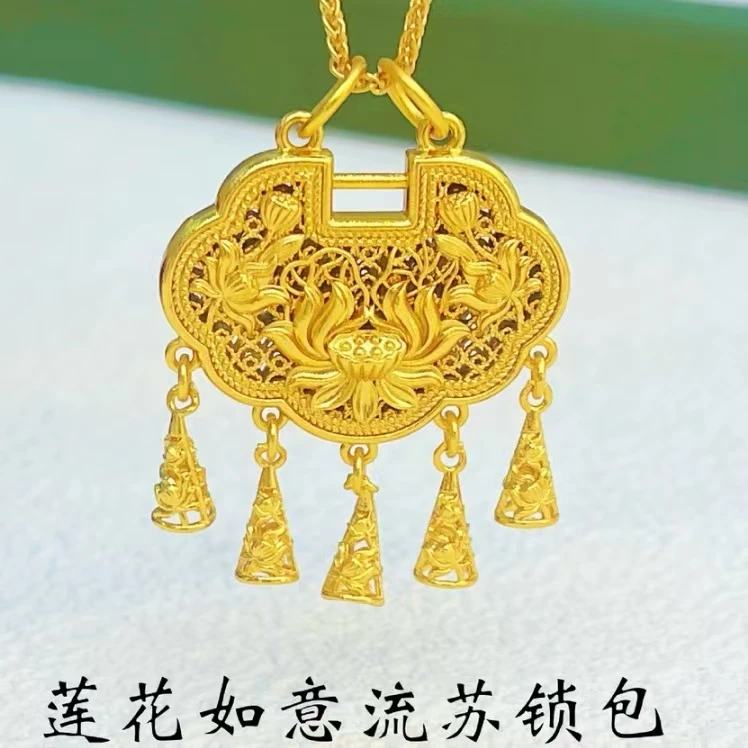 铜合金项链 【莲花如意流苏锁项链】时尚精致百福锁祥云锁长命百岁