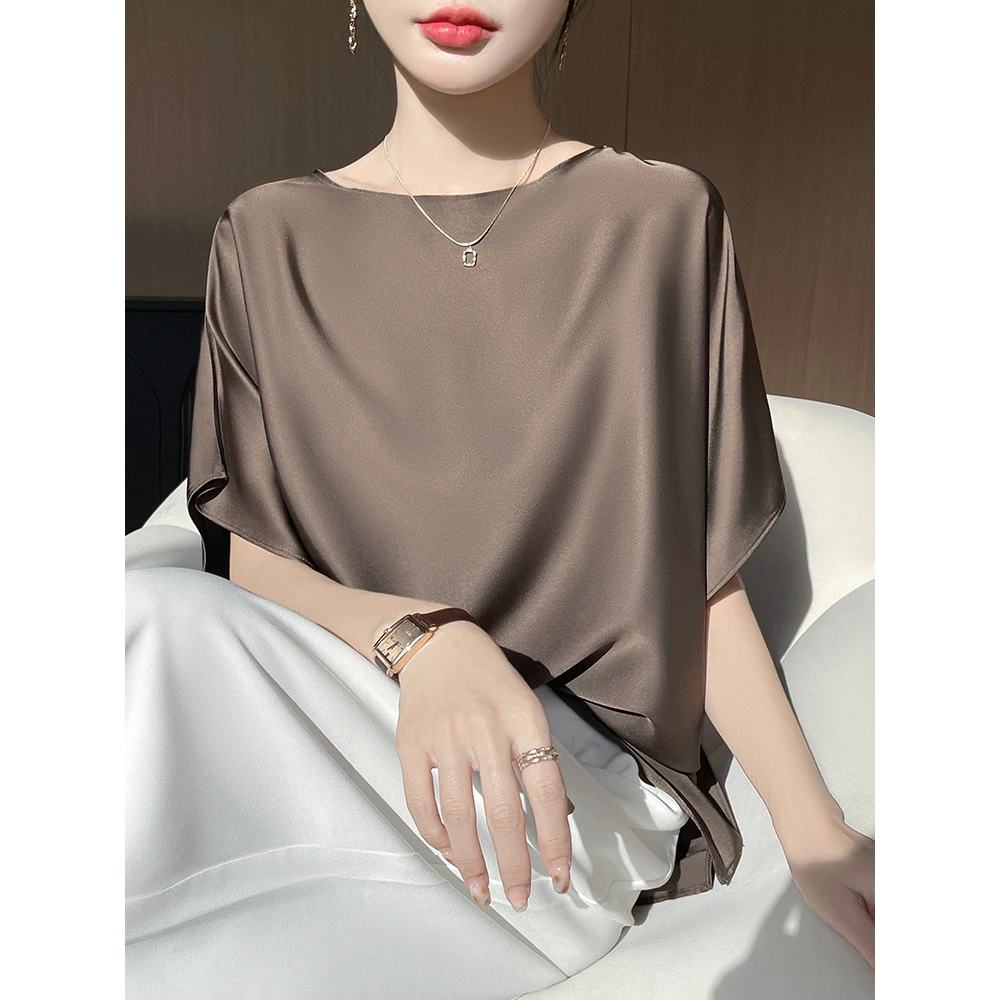 100%桑蚕丝一片式慵懒风宽松版短袖T恤女士显瘦版