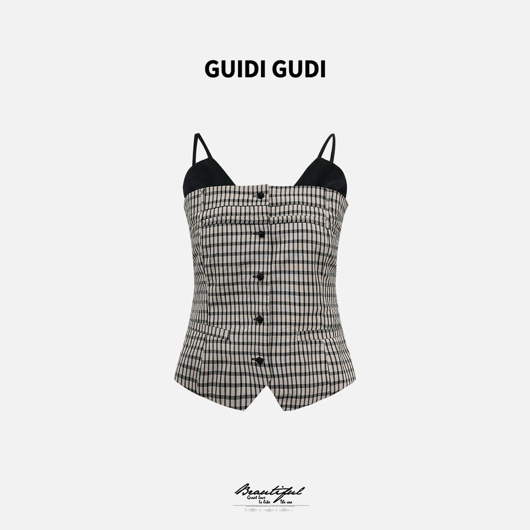 GUIDI GUDI【富士山】黄加蓝重工设计女人味吊带背心 B9511065H