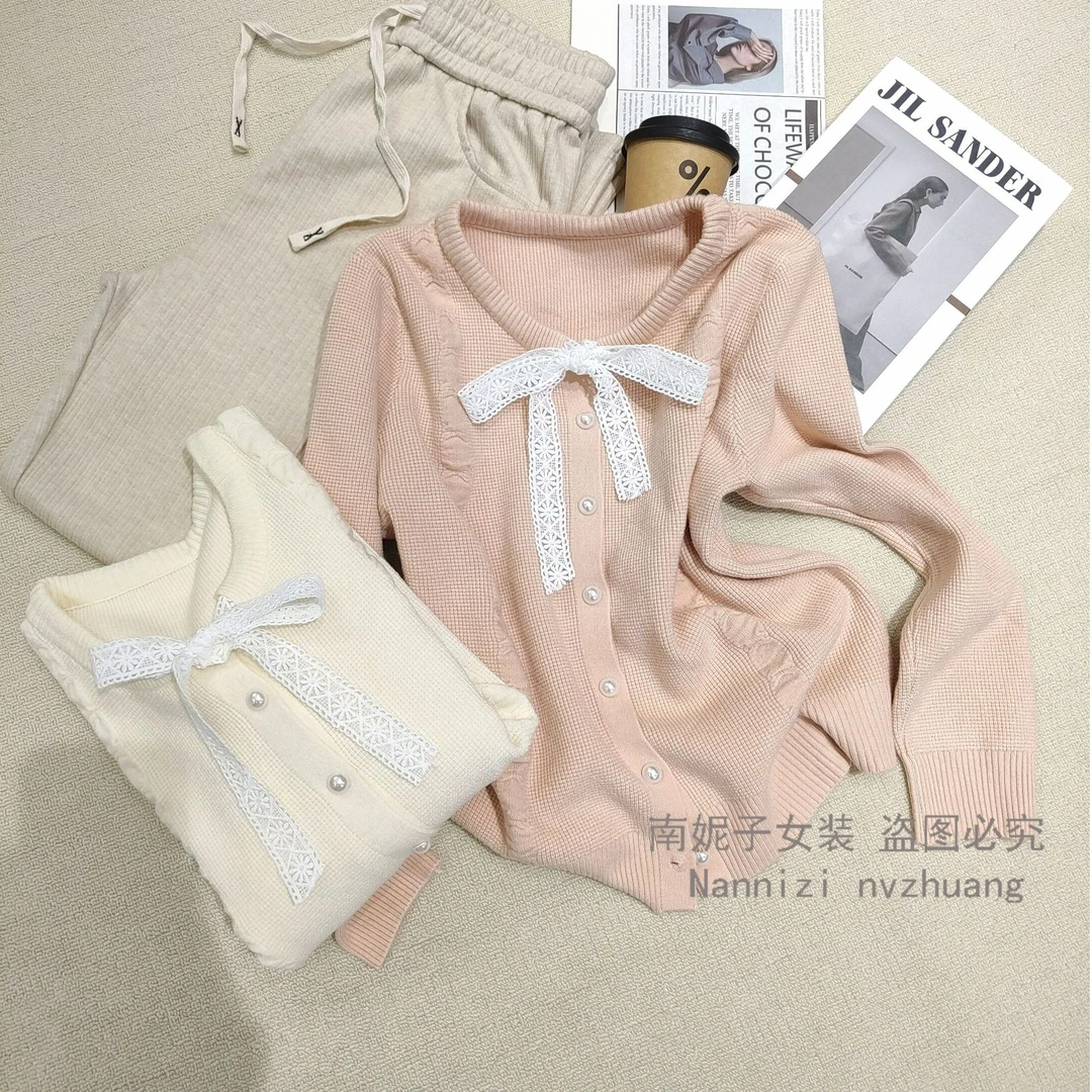 南妮子女装严选春季蝴蝶结长袖知性清新百搭优雅针织衫YM2527