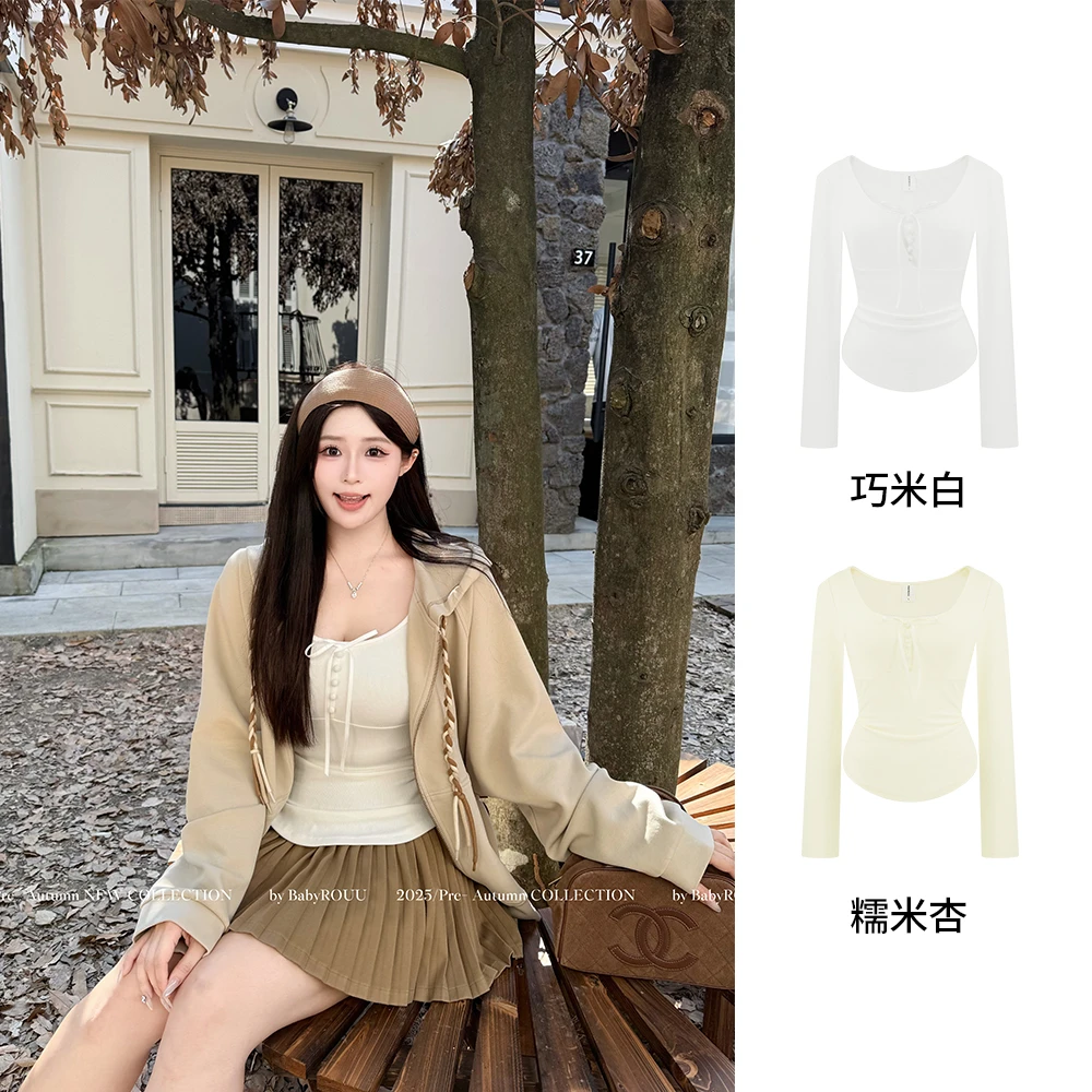 【温柔美学】温与柔甜妹纯欲蝴蝶结装饰显瘦修身设计感长袖上衣
