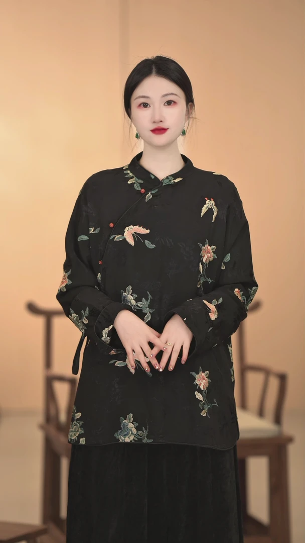 【长安故人】长袖复古中国风民族风民国风提花ins立领中式打底秋冬
