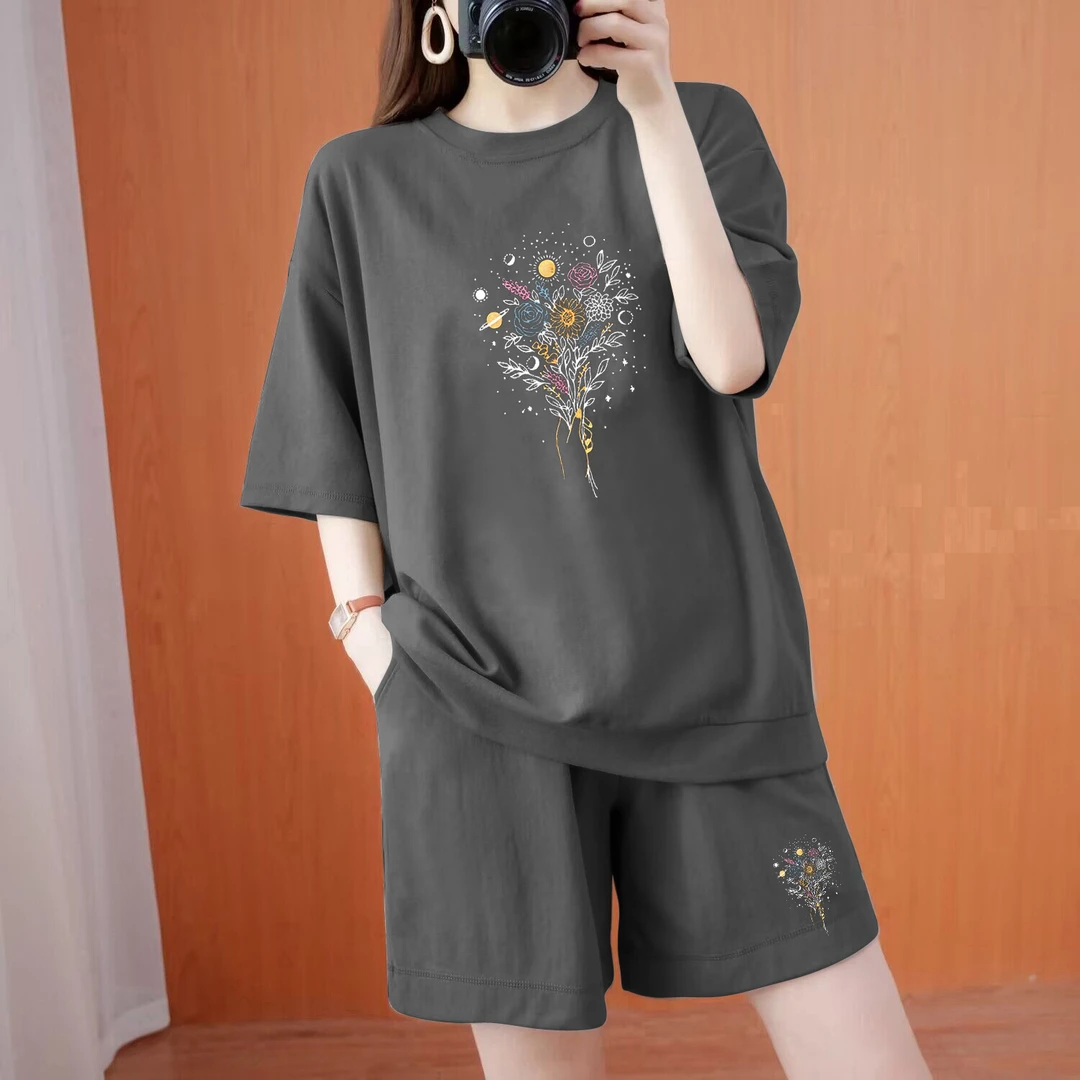 『有运费险』纯棉大码运动休闲套装显瘦时尚百搭女士夏季短袖宽松薄