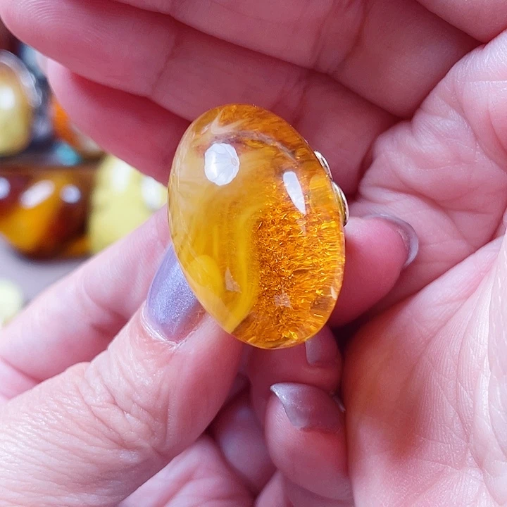 琥珀银S925镶嵌裸石戒指