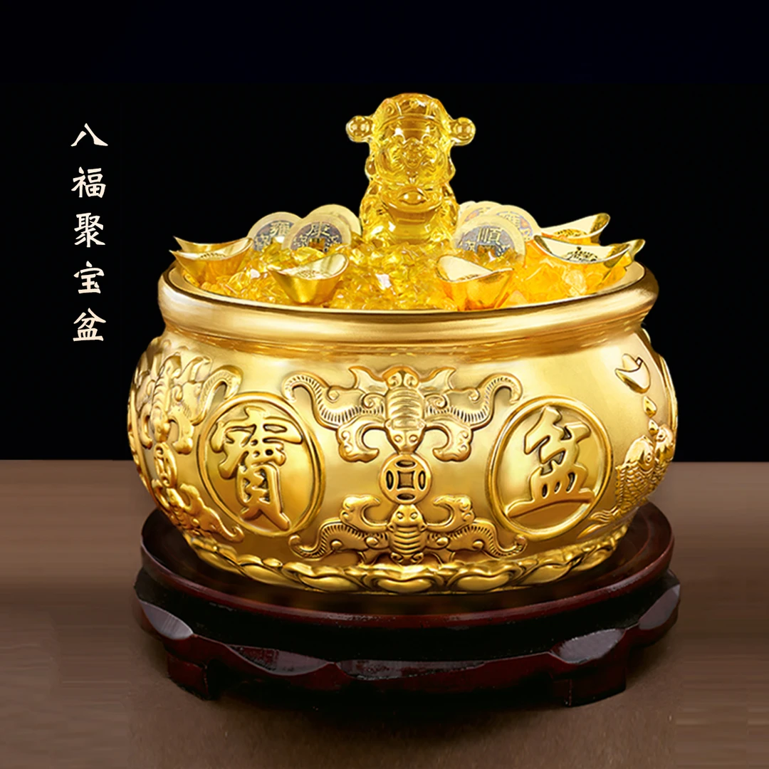风水阁聚宝盆摆件八福聚宝盆铜家用存钱罐客厅店铺开业礼品装饰