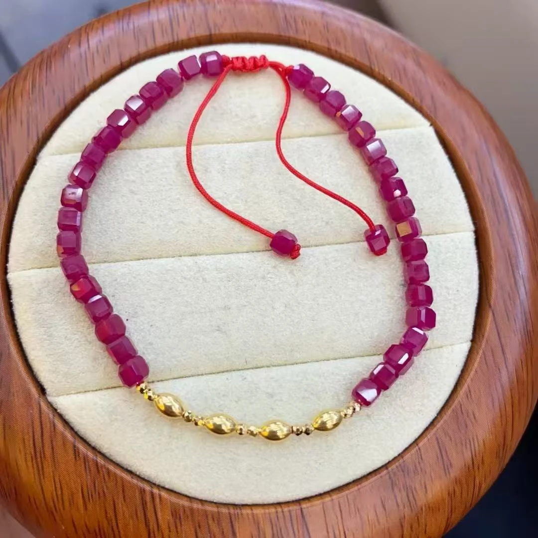 培育红宝石S17020 18K金四方红宝手链 气质时尚