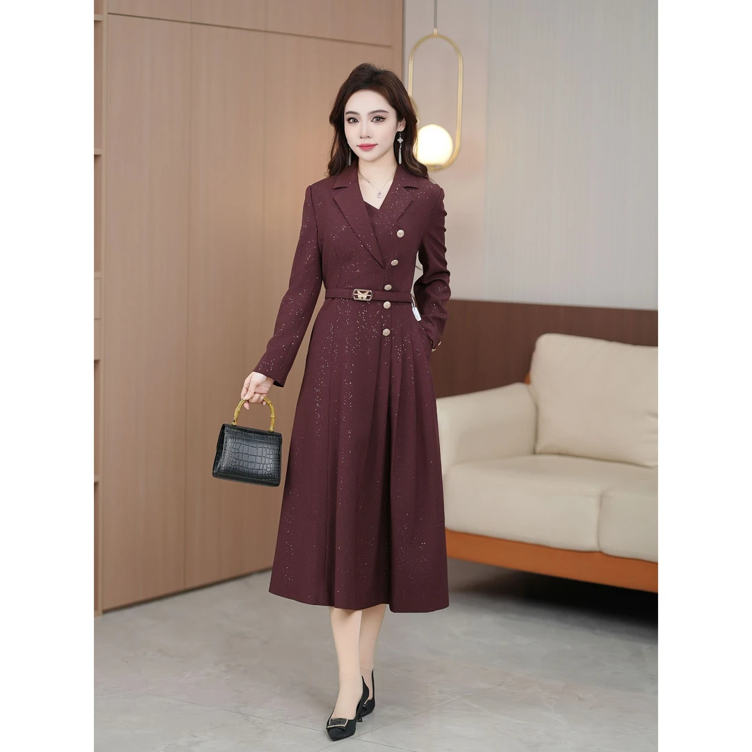 2025年春季尤莱特穿搭纯色时尚气质显瘦松紧腰轻奢长裙连衣裙