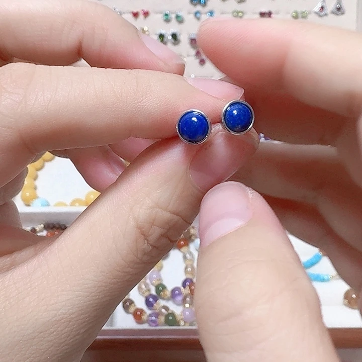 青金石耳饰未镶嵌耳钉