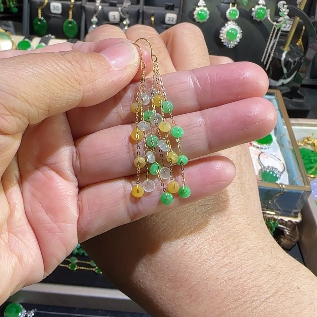 翡翠18K金镶嵌颈饰耳钩