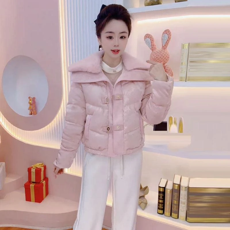 新中式国风棉服女2025冬季新款洋气时尚大翻领提花短款棉袄外套潮