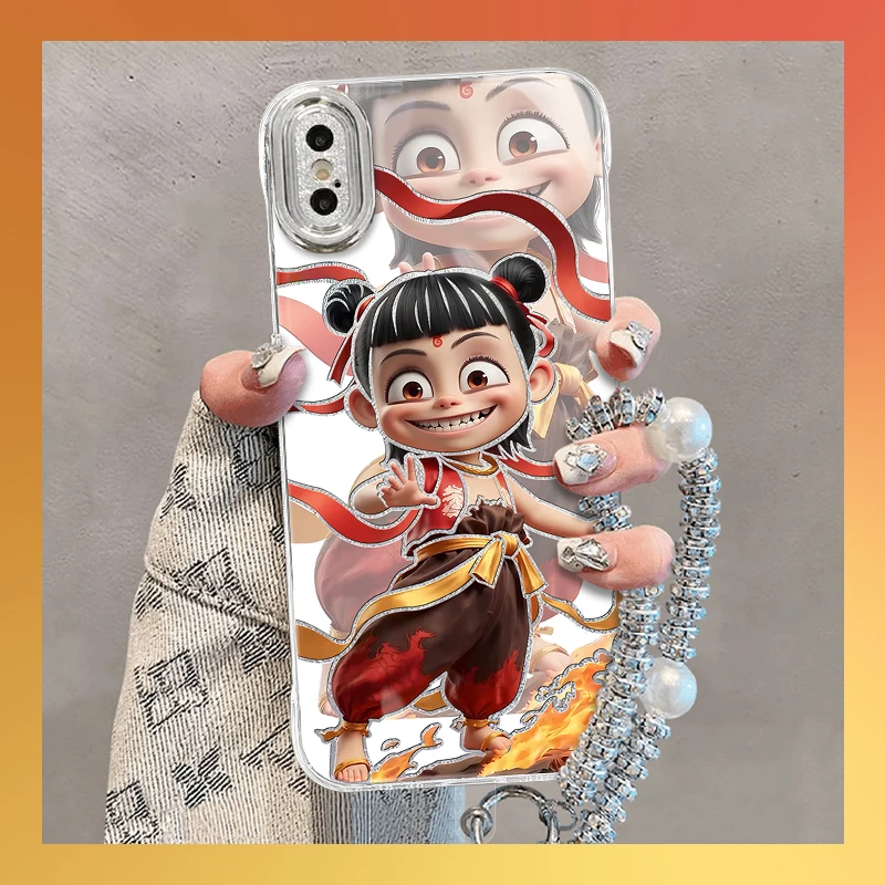 适用于【苹果】XsMax时尚卡通重影哪吒全包防摔精孔无边框羽纱壳