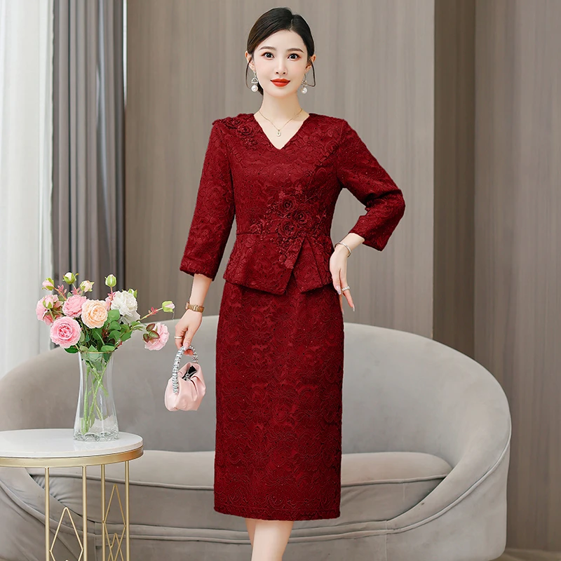 春秋婚礼妈妈婚宴礼服喜婆婆装敬酒连衣裙时尚潮修身气质显瘦长袖