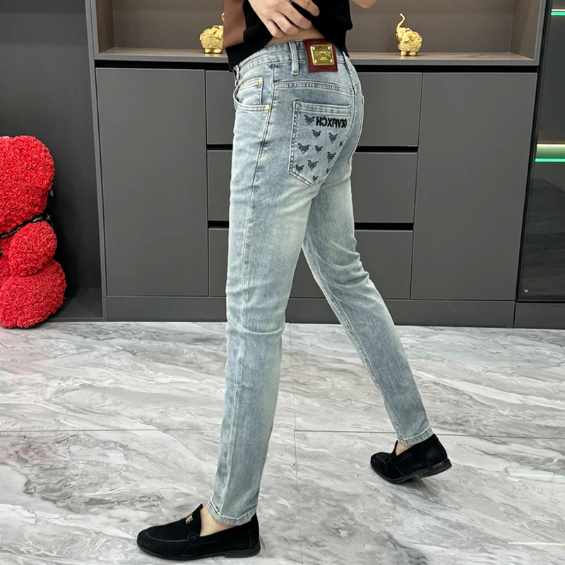 欧货简约净版牛仔裤男春秋款潮流简约休闲裤高级感帅气修身小脚裤