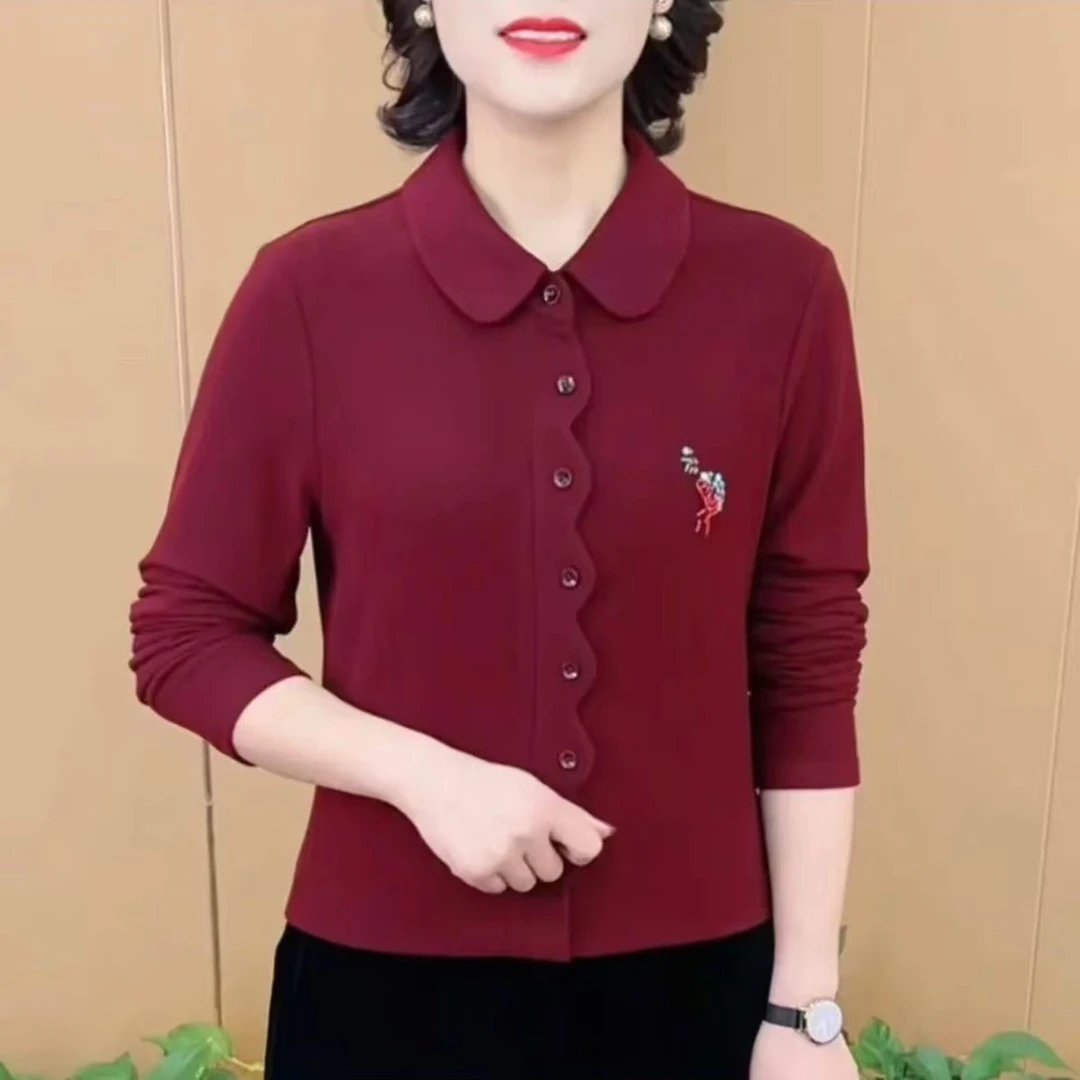 2025秋冬新款女士双面磨毛百搭翻领气质休闲时尚显瘦上衣打底衫