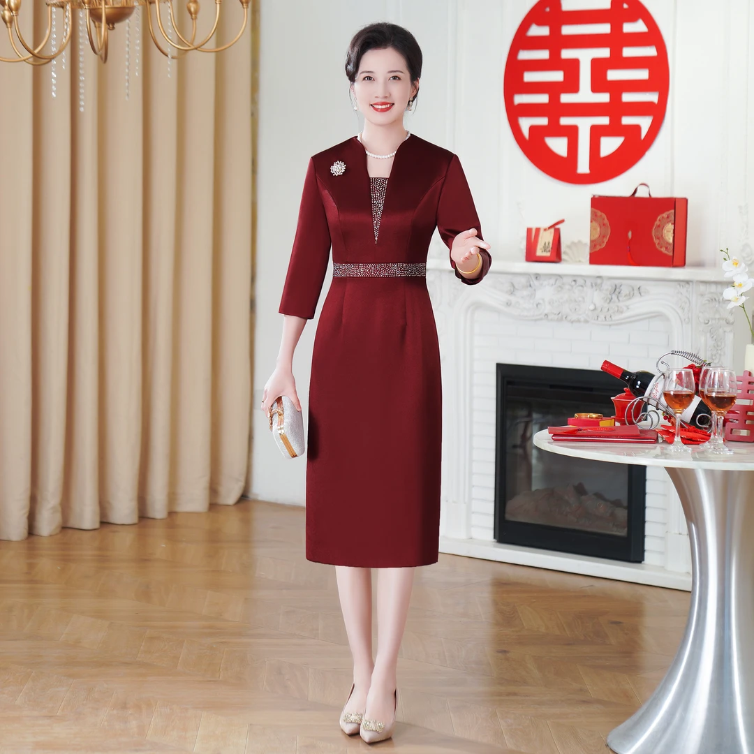 53062高端喜婆婆婚宴装春季显瘦气质妈妈婚礼服新款喜服连衣裙女